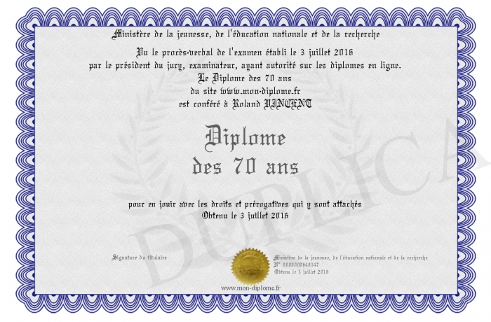 diplome 70 ans de mariage
